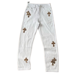 Chrome Hearts Straight Leg Denim White Leopard Print