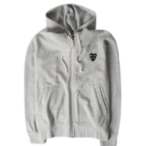 Comme des Garcons Zip Hoodie  Big Black Heart Hooded Behind Gray