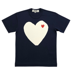 Comme des Garcons (CDG) T Shirt White Big Heart Navy Blue