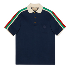 Gucci Stripe Polo Shirt Navy Blue