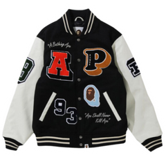 Bape Varsity Jacket Black Without Quilting