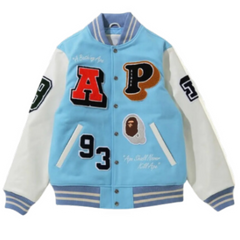 Bape Varsity Jacket Light Blue Without Quilting