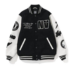 Bape Varsity Jacket Black White Sleeve