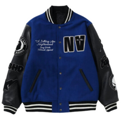 Bape Varsity Jacket Blue Black Sleeve