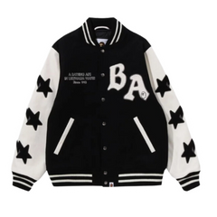 Bape Varsity Jacket Black White Sleeve