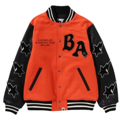 Bape Varsity Jacket Orange Black Sleeves