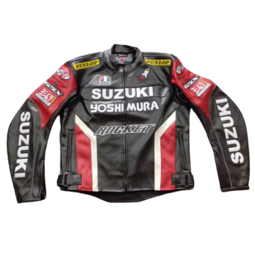 Suzuki Leather Jacket Motorcycle Cycling Black Red