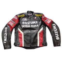 Suzuki Leather Jacket Motorcycle Cycling Black Red