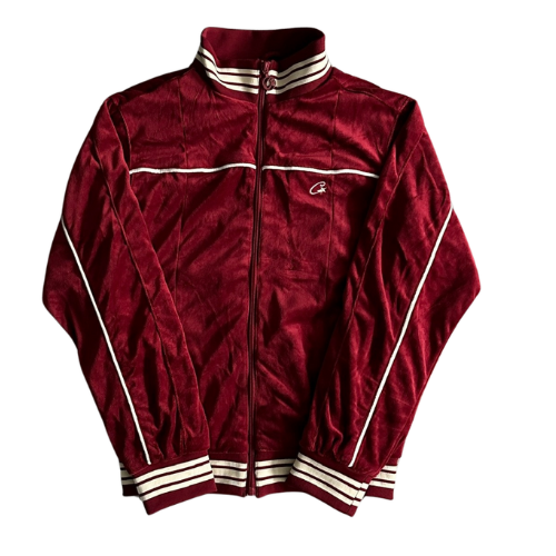 Corteiz Velour Amg Zip Hoodie Burgundy