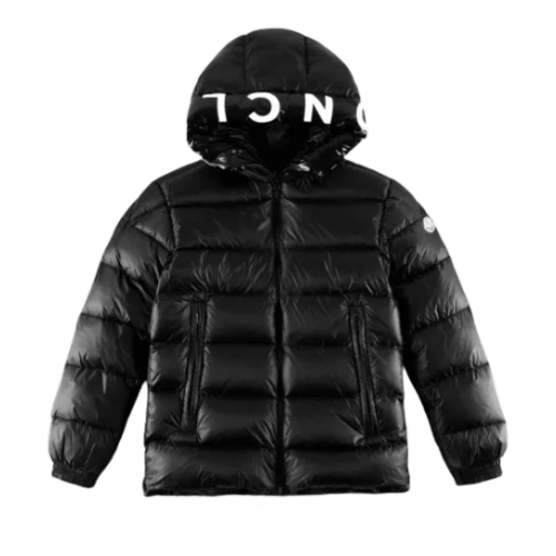 Moncler Puffer Jacket Hood Writing Black